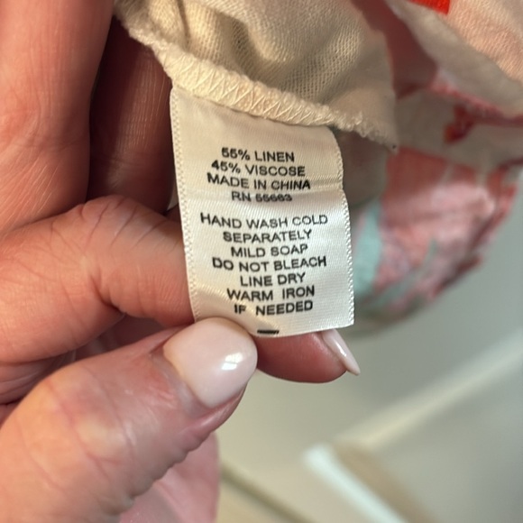 For Cynthia Red and White Floral Linen Blend Tunic or Dress / Size Large - Picture 6 of 7